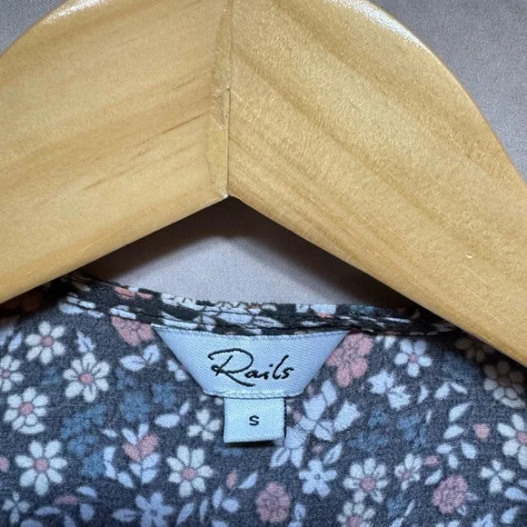 Rails Kiki Mini Dress Black Floral Tie Waist Ruffle Hem Prairie Cottagecore S - Picture 10 of 16